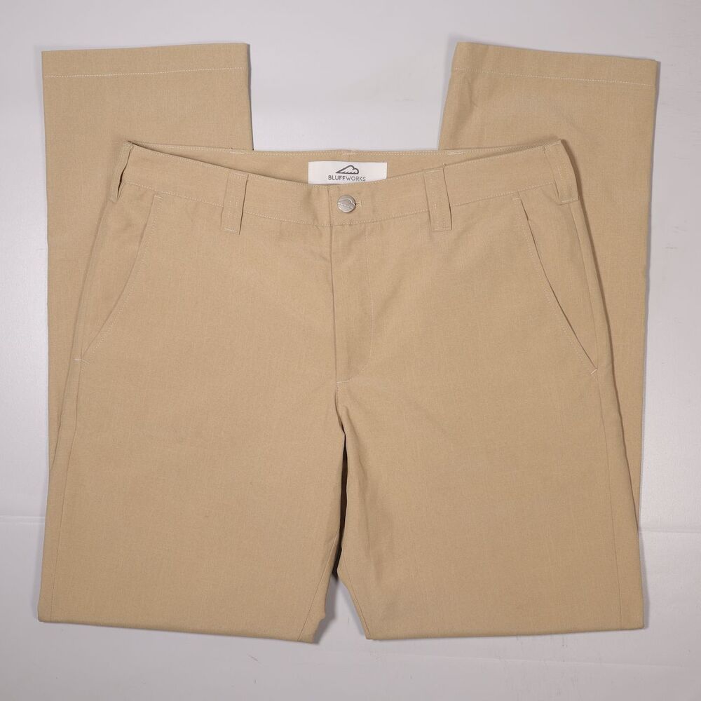 BluffWorks Original Commuter Work Play Pants Beige Made in NYC USA Men's 33x32